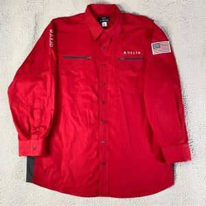 Delta Airlines Ramp Shirt Lands End Men 3XL XXXL Red Button Long Sleeve Employee